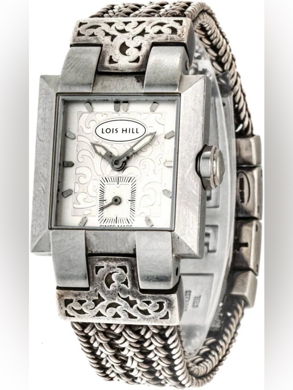 Lois Hill Silver Stainless Steel QUARTZ Square-Back Bracelet Watch